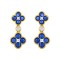 925 Silver 14ct Gold Plate CZ Set Clover Drop Earrings Blue