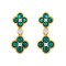 925 Silver 14ct Gold Plate CZ Set Clover Drop Earrings Green