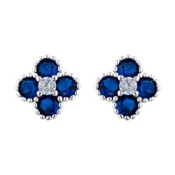 925 Silver Rhodium CZ Set Clover Stud Earrings
