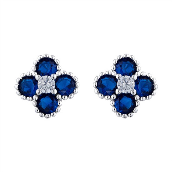 925 Silver Rhodium CZ Set Clover Stud Earrings