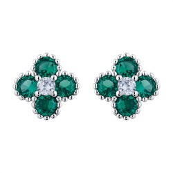 925 Silver Rhodium CZ Set Clover Stud Earrings