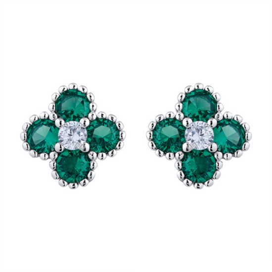 925 Silver Rhodium CZ Set Clover Stud Earrings