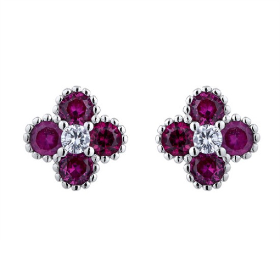 925 Silver Rhodium CZ Set Clover Stud Earrings
