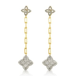 925 Silver 14ct Gold Plated CZ Set Clover Drop Earrings