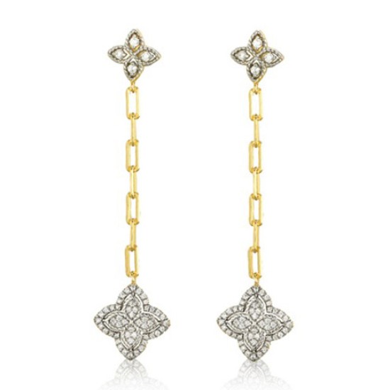 925 Silver 14ct Gold Plated CZ Set Clover Drop Earrings