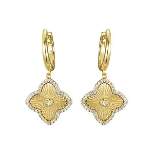 925 Silver 14ct Gold Plated CZ Set Clover Drop Earrings