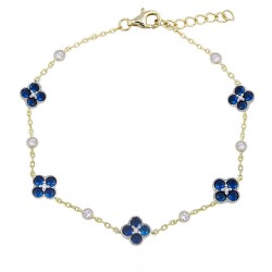 925 Silver 14ct Gold Plated CZ Set Clover Bracelet Blue
