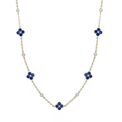 925 Silver 14ct Gold Plated CZ Set Clover Necklace Blue