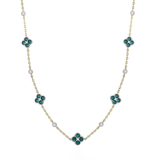 925 Silver 14ct Gold Plated CZ Set Clover Necklace Green