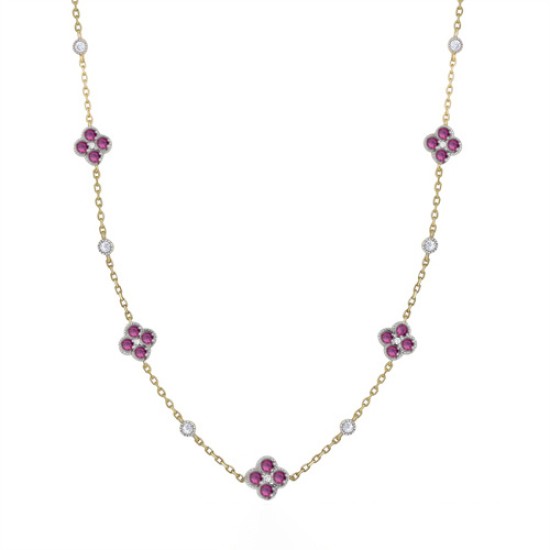 925 Silver 14ct Gold Plated CZ Set Clover Necklace Red