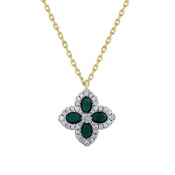 925 Silver 14ct Gold Plated CZ Set Clover Necklace Green