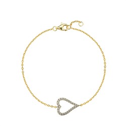 925 Silver 14ct Gold Plated CZ Set Heart Bracelet