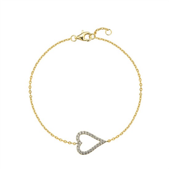 925 Silver 14ct Gold Plated CZ Set Heart Bracelet