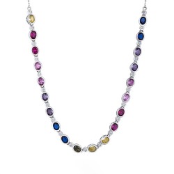 925 Silver Rhodium Plated Multi Col CZ Collorette with 3 inch Extender