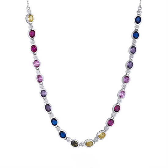 925 Silver Rhodium Plated Multi Col CZ Collorette with 3 inch Extender
