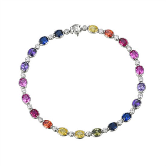925 Silver Rhodium Plated Multi Col CZ Set Bracelet