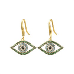 925 Silver 14ct Gold Plated CZ SetEvil Eye Earrings