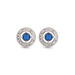 925 Silver Rhodium Halo Stud Earrings Sapphire Centre CZ