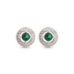 925 Silver Rhodium Halo Stud Earrings Emerald Centre CZ