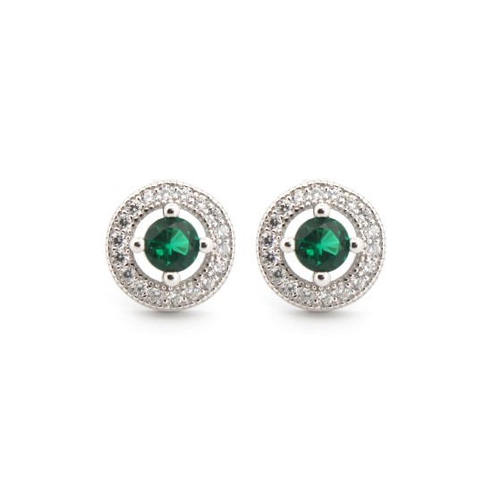 925 Silver Rhodium Halo Stud Earrings Emerald Centre CZ