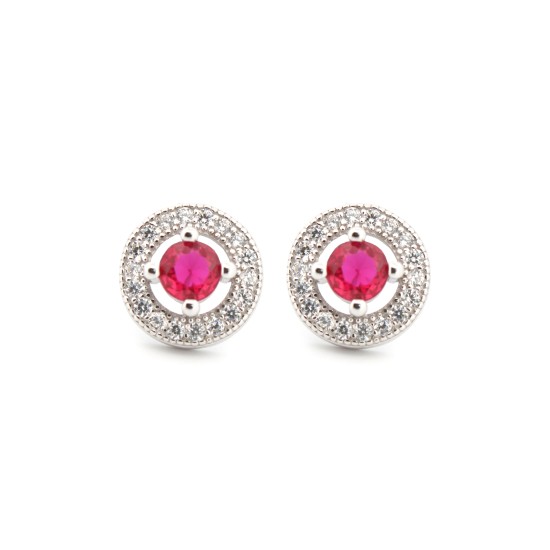 925 Silver Rhodium Halo Stud Earrings Ruby Centre CZ