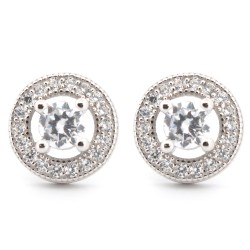 925 Silver Rhodium Halo CZ Stud Earrings White