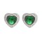 925 Silver Rhodium Heart Shape Stud Earrings Emerald Centre CZ
