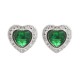 925 Silver Rhodium Heart Shape Stud Earrings Emerald Centre CZ