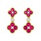 925 Silver 14ct Gold Plate CZ Set Clover Drop Earrings Red