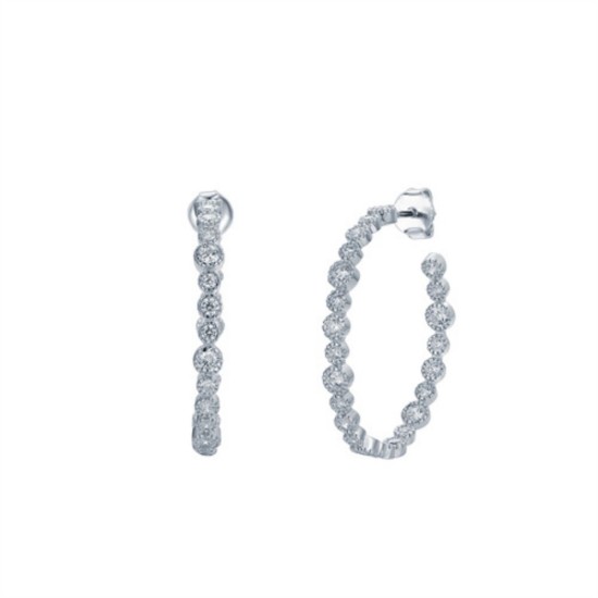 925 Silver Rhodium Plated CZ Set Stud Earrings Hoop Earrings