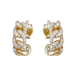 925 Silver 14ct Gold Plated CZ Set Curb Half Hoop Earrings Stud Earrings