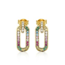 925 Silver 14ct Gold Plated Multi Col CZ Set Earrings
