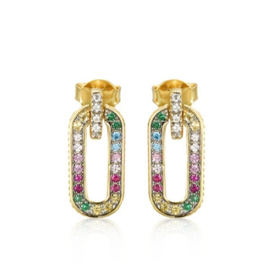 925 Silver 14ct Gold Plated Multi Col CZ Set Earrings