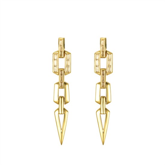 925 Silver 14ct Gold Plated CZ Set Stud Drop Earrings