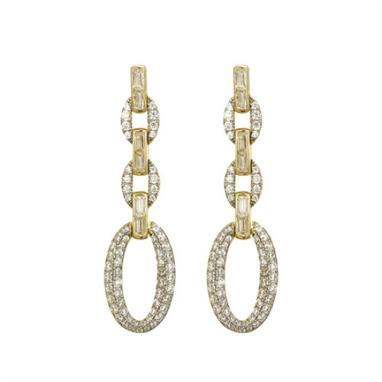 925 Silver 14ct Gold Plated CZ Set Stud Drop Earrings