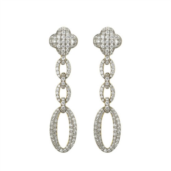 925 Silver 14ct Gold Plated CZ Set Stud Drop Earrings