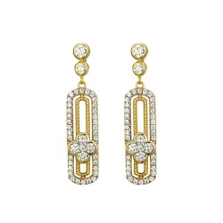 925 Silver 14ct Gold Plated CZ Set Stud Drop Earrings