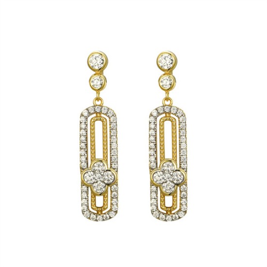 925 Silver 14ct Gold Plated CZ Set Stud Drop Earrings