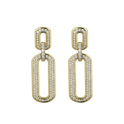 925 Silver 14ct Gold Plated CZ Set Stud Drop Earrings