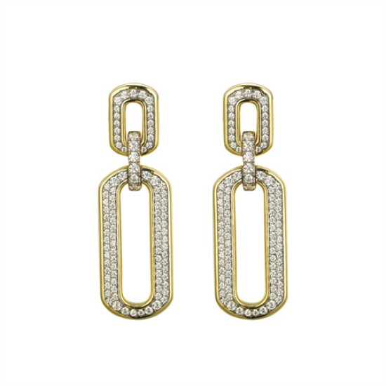 925 Silver 14ct Gold Plated CZ Set Stud Drop Earrings