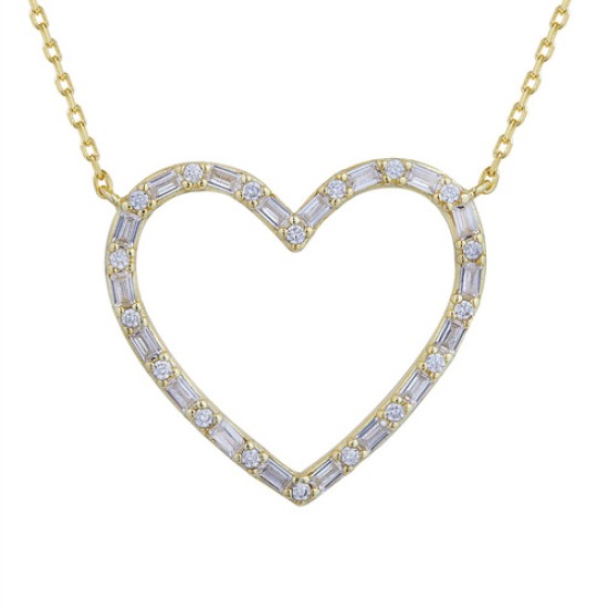 928 Silver 14ct Gold Plated CZ Set Heart Necklace