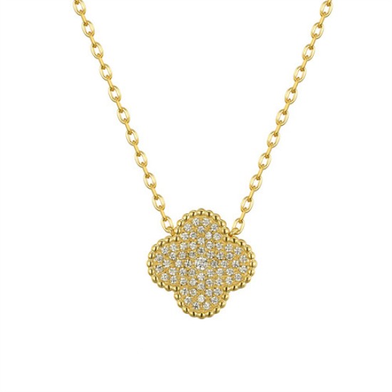 925 Silver 14ct Gold Plated CZ Set Clover Necklace