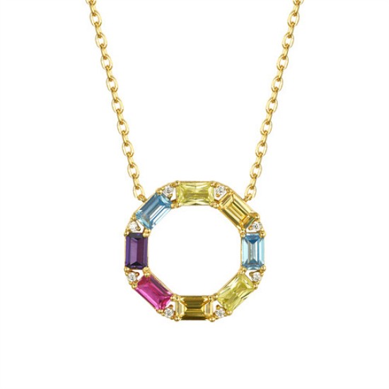 925 Silver 14ct Gold PlatedMulti Col CZ Set Circle of Life Necklace