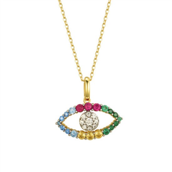 925 Silver 14ct Gold Plated CZ Set Evil eye Necklace