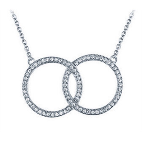 925 Silver Rhodium Plated CZ Set Twin Circle of Life Necklace