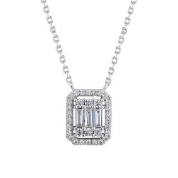 925 Silver Rhodium Plated CZ Set Emerald Shape Cluster Necklace