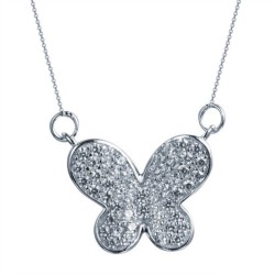 925 Silver Rhodium Plated CZ Set Butterfly Necklace