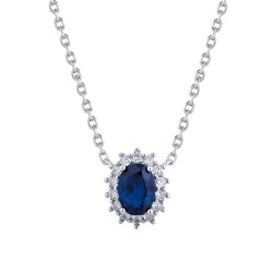 925 Silver Rhodium Plated CZ Set Princess Kate Necklace Blue