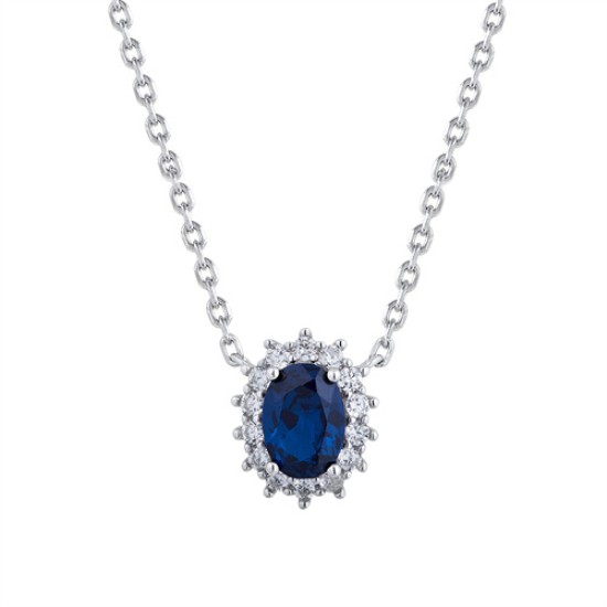 925 Silver Rhodium Plated CZ Set Princess Kate Necklace Blue