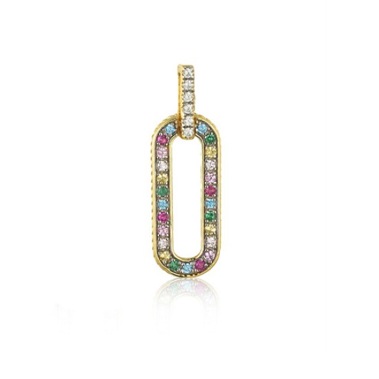 925 Silver 14ct Gold Plated Multi Col CZ Set Pendant